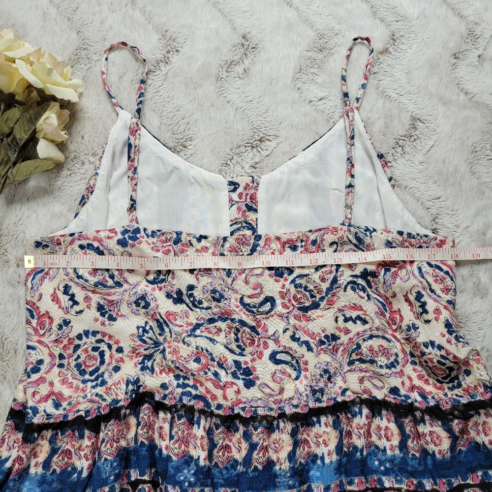 Miss Me Pleated Floral Tank Top in Navy Blue Sleeveless Size L - Picture 13 of 14